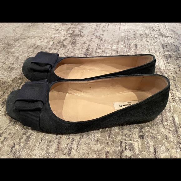 LK Bennett Bow Flats, Navy Suede - Picture 3 of 5